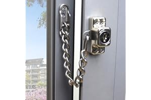 DINGCHI Stainless Steel Window Chain Lock Guard Door Restrictor Child Safety Security Chain Lock for Flat Open Windows Anti Theft Home Hardware Opening Restrictor Lock with Key
