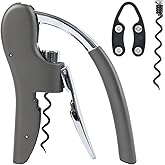 KAYCROWN Stainless Steel Wine Bottle Opener, Vertical Lever Corkscrew with Metal handle, Foil Cutter and Extra Spiral, Manual Handheld Corkscrew with Ergonomic Lever Pump(Grey)