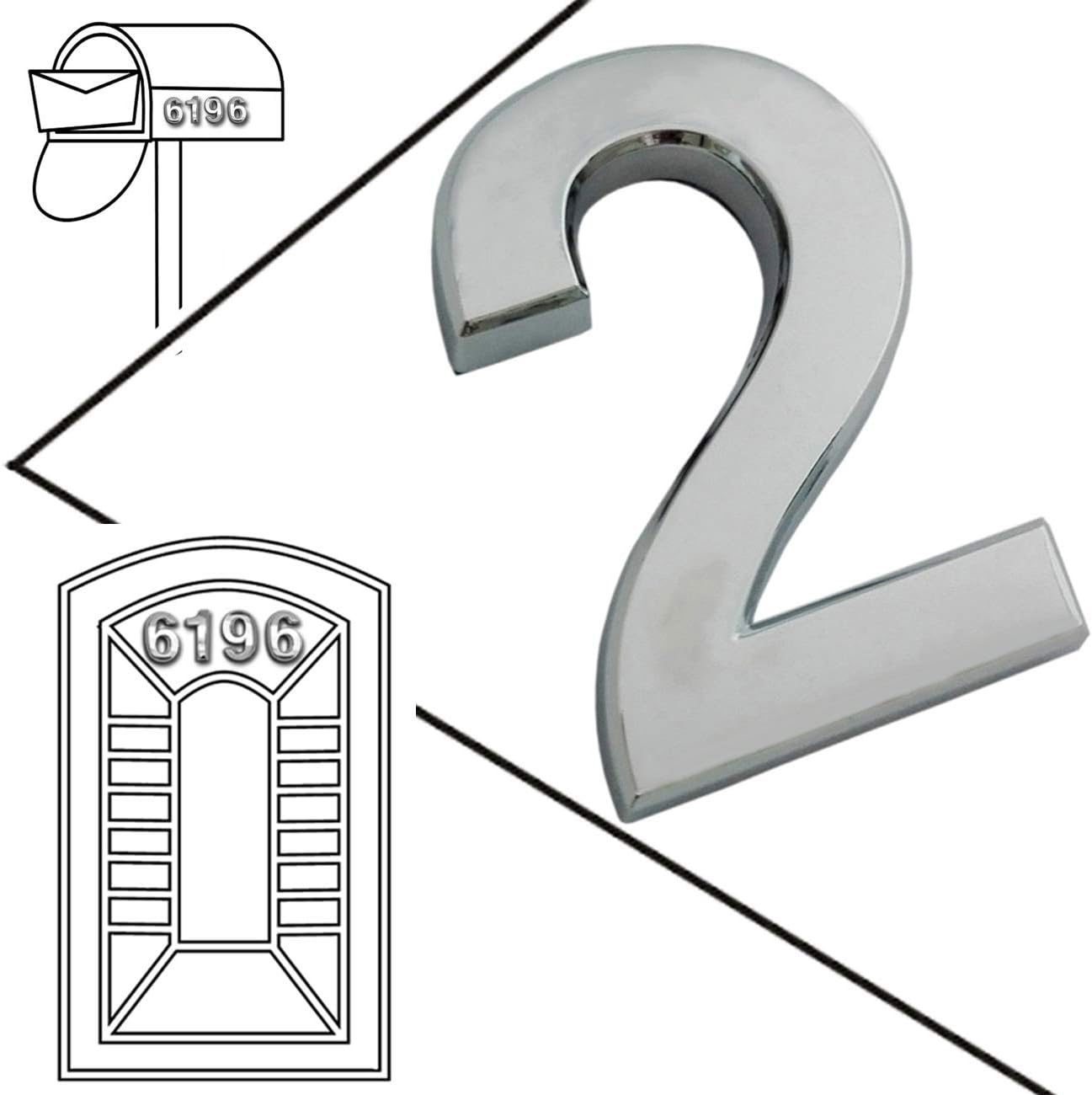 3D Mailbox Numbers, 2 Pcs Floating Appearance Door House Numbers, Self Adhesive Metal Silver Number, Street Address Plaques Numbers for Outdoor, Residence and Mailbox
