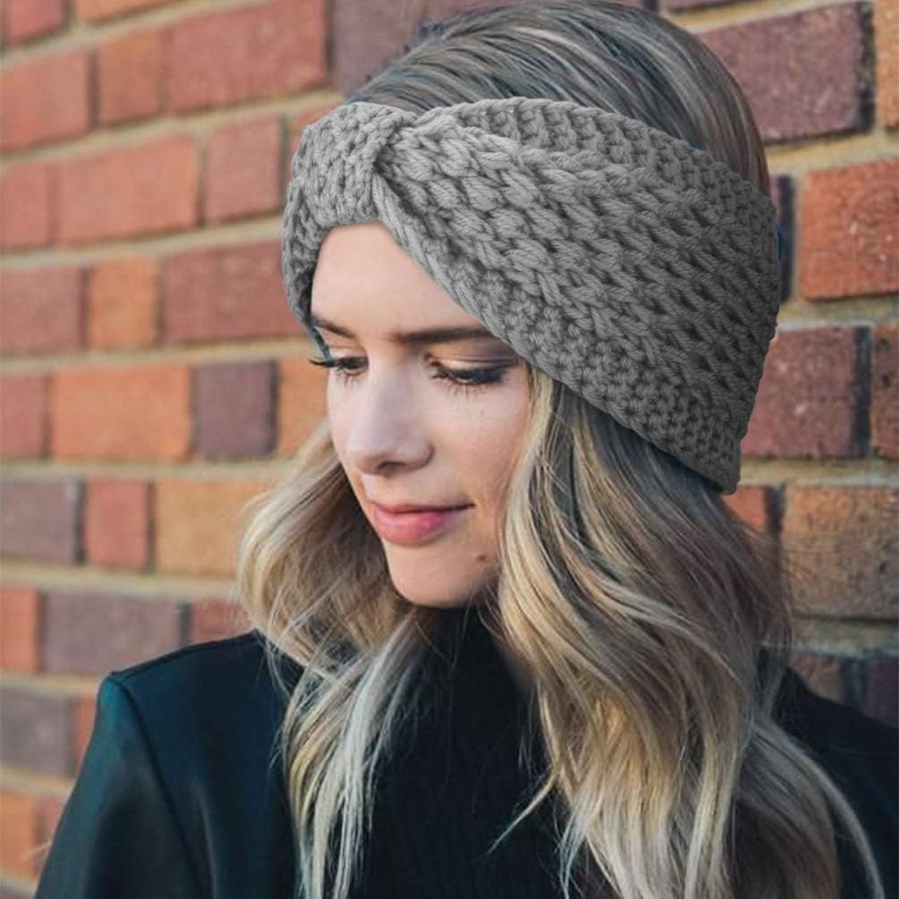 DRESHOW 4 Pack Crochet Knit Turban Headband Warm Bulky Crocheted Head Wrap Headband Ear Warmer for Women - Image 4