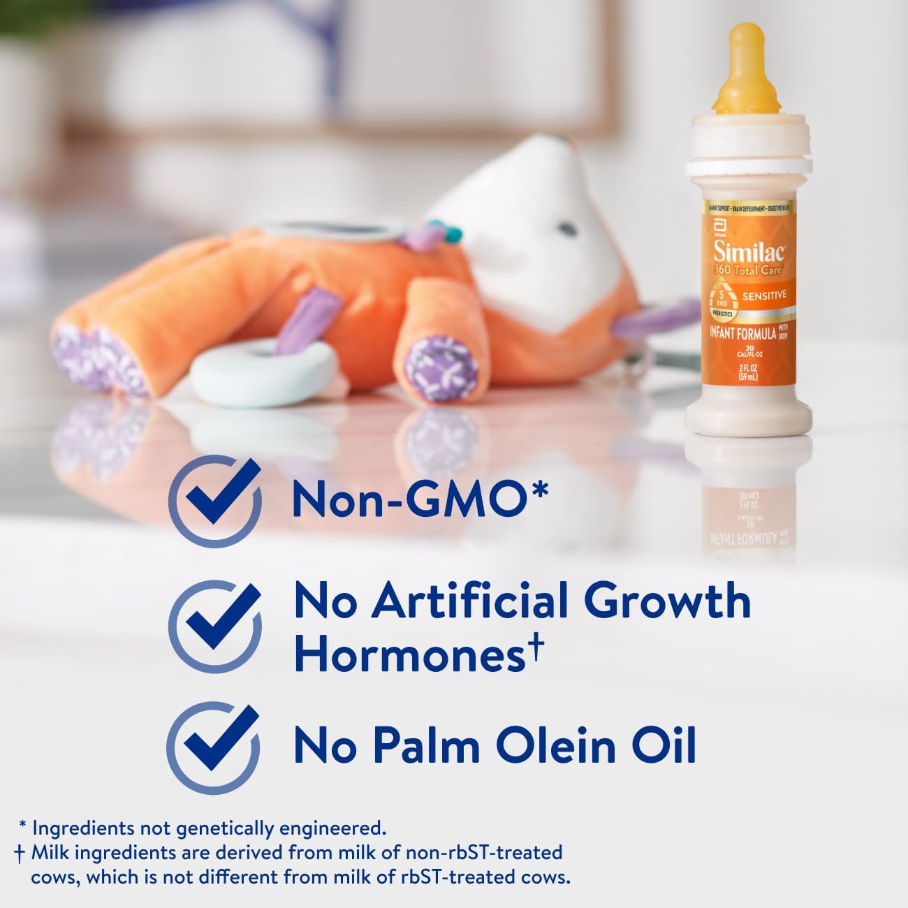 Similac 360 Total Care Sensitive Infant Formula for Fussiness & Gas Due to Lactose Sensitivity, Has 5 HMO Prebiotics, Baby Formula, Ready to Feed, 2-fl-oz Bottle, Pack of 12