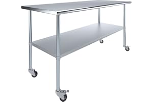 AmGood 30" x 72" Stainless Steel Work Table with Casters | Heavy Duty Metal Utility Table On Wheels | Kitchen Island Cart