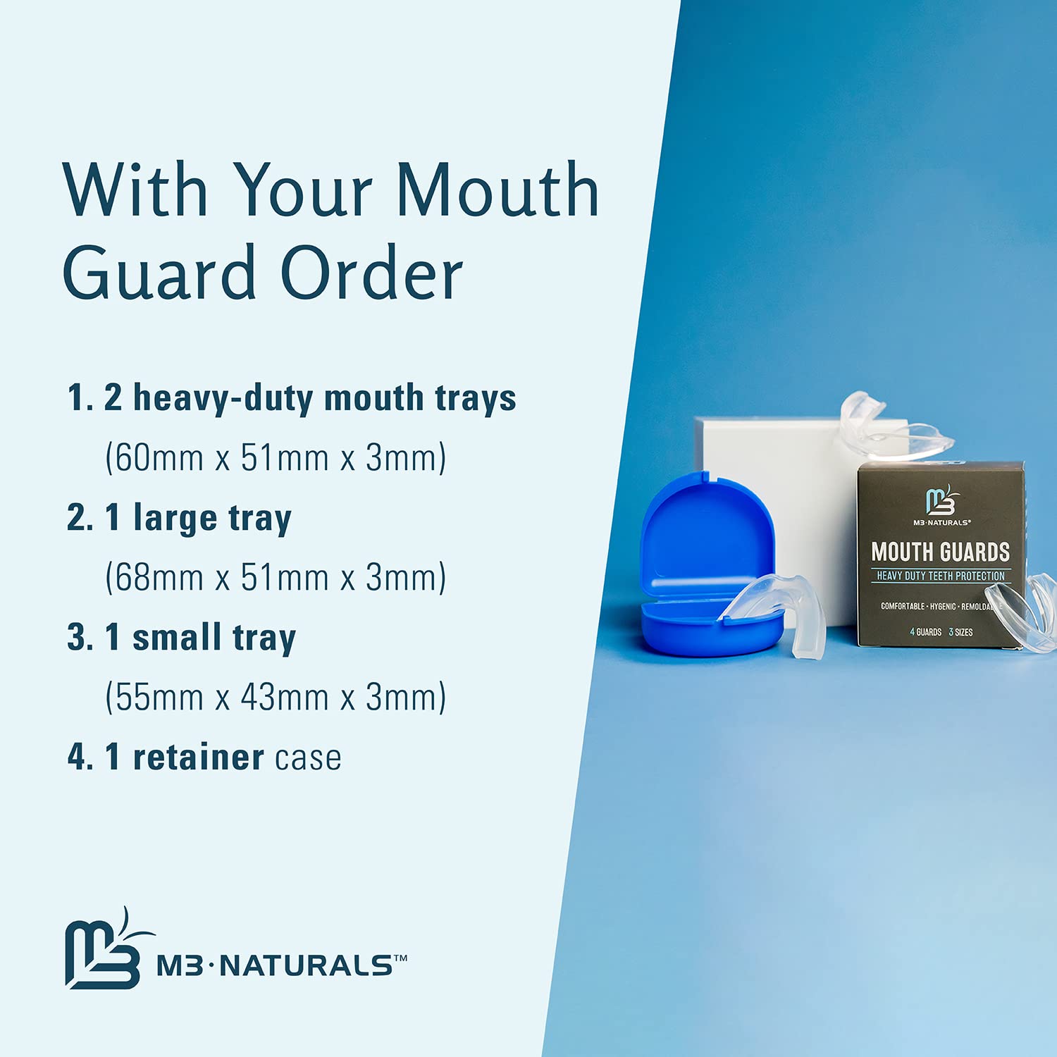 Mouth Guard for Grinding & Clenching Teeth BPA Free 4 Guards for Adults & Kids Dental Guards Bite Guards Night Guards for Teeth Grinding Teeth Grinding Mouth Guard for Sleep by M3 Naturals