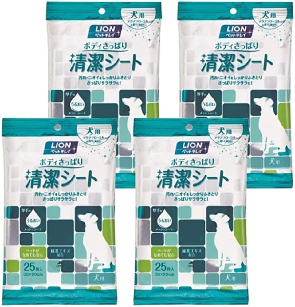 Amazon ライオン Lion ペットキレイ ボディさっぱり清潔シート 犬用 25枚入 4個パック まとめ買い ペットキレイ ペット用品 通販