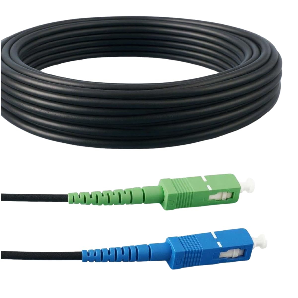 Elfcam® - Armoured Steel Fibre Optic Cable Compatible with Freebox, Suitable for Outdoor and Indoor Installations, SCA to SC/UPC Single Mode Black, 7M