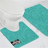 GORILLA GRIP Bathroom Rug Sets, Soft Chenille 2 Piece Area Rugs Set, Toilet Base Mat and 30x20 Carpet, Absorbent Microfiber Washable Mats Dry Quickly, Home Décor and Bath Room Accessories, Turquoise