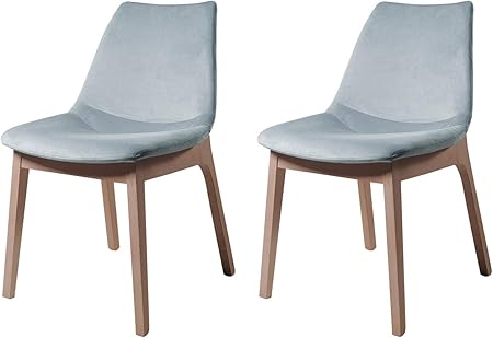 Meubletmoi Lot 2 Chaises Velours Gris Bleu Clair Confortable