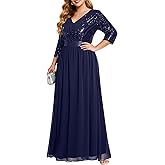 Talisea Womens Plus Size Formal Dresses - V Neck 3/4 Sleeve Sequin Prom Evening Gowns Long Maxi Dress