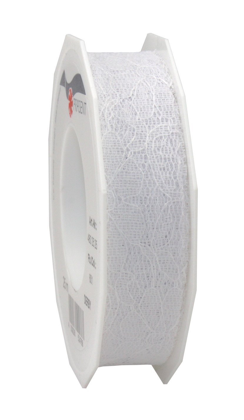 C.E. Pattberg DERBY Decorative Ribbon in White, 27 yards of Lace Ribbon for Gift Wrapping, 1 inch width, Accessories for Decoration & Handicrafts, Decoration Tape for Wrapping Presents