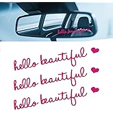 MLY 3 Pack Hello Beautiful Rearview Mirror Decal, Self Affirmations Car Sticker, Cute Vanity Mirror Accessory for Women, Vinyl Decal for Tumbler, Water Bottle & Auto Decor, Pink Car Accessories