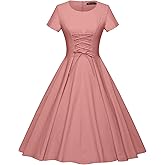 GownTown 1950s Vintage Dresses Short Sleeves Cocktail Swing Dress with Pockets
