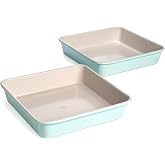 Tasty Clean Ceramic Square Cake Pans Set, 2-Pack of 9-Inch Cake Pans, Durable Aluminized Steel for Professional Results, Clean Ceramic Nonstick Coating, Oven Safe to 425&deg;F, Dishwasher Safe, Aqua