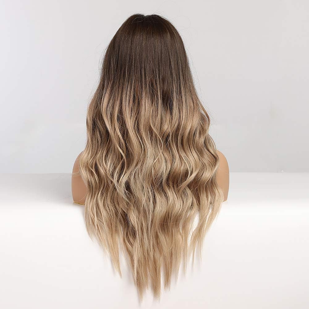 Long Wavy Ombre Dark Blonde Wigs for Women Heat Resistant Synthetic Wigs with Brown Root for Daily/Party/Cosplay (26 Inch,Ombre Dark Ash Blonde) - Image 5
