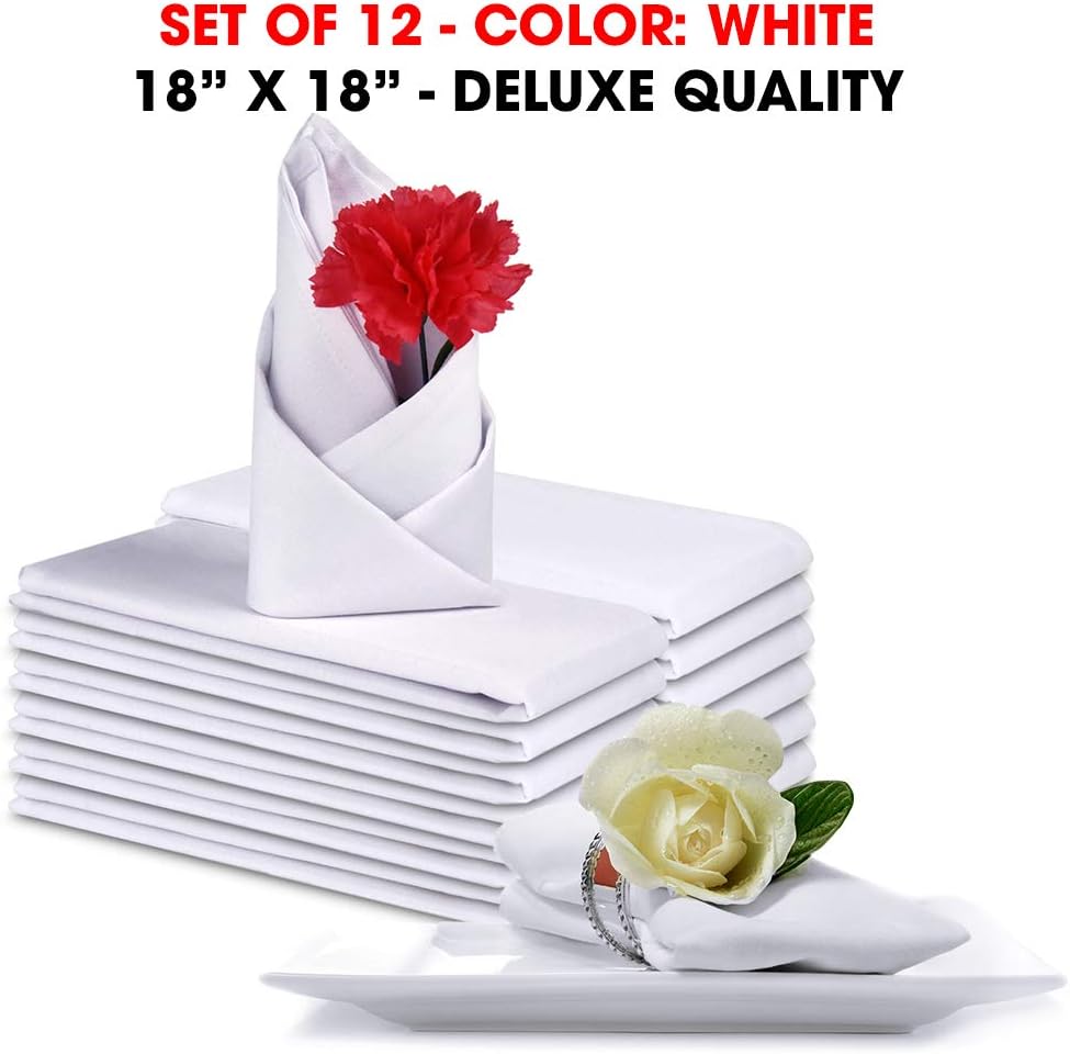 Talvania Cloth Dinner Napkins - 12 Pack Luxuriously Soft & Hotel Quality Cotton Napkins, Brilliant Fabric Napkins (18” X 18”) Perfect for Events, Hotel & Home Use (White): Home & Kitchen