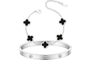 KIOGIU Women's Bracelet Gold Plated Cuff Bangle Clover Bracelet Set for Women Four Leaf Lucky Bracelets Jewelry oval Bangle Witness the Gift of Love