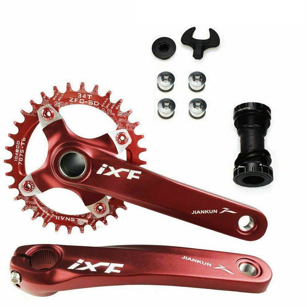 Ykpoo IXF Aluminum MTB Road Bike Bicycle Crank Set Bottom Bracket BB 170mm BCD 104mm 32T/34T/36T/38T Chainring +Crank + BB