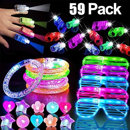 COWEAL 59 Pcs LED Party Favors 2019 St. Patrick's Day Party Supplies Glow in The Dark Light Up Toys for Kids Boys Girls Birthday Gifts 4 LED Glasses 40 LED Finger Light,10 LED Ring 5 Flashing Bracelet