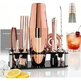 Professional Cocktail Shaker Set with Stand Cocktail Recipes, 15-Piece 750/600ml Bartender Kit, Bar Sets Bartending Kit Bar Tool Set 25/20oz Boston Shakers, Jigger, Muddler (Rose Gold)