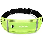 Peginmol Slim Running Belt Fanny Pack, Waist Pack Bag for Women Men, Running Pouch for Phone Waterproof Reflective with 3 Pouches, Running Phone Holder for Sports, Traveling (Green)