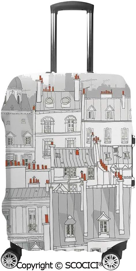 SCOCICI Aerial View Illustration of Roofs Attics of Paris Cityscape European Style Buildings Suitcase Cover Protective Luggage Cover Customized Fits 19-32 Inch