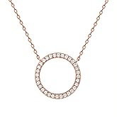 PAVOI 14K Gold Plated Circle CZ Solitaire Necklace | Elegant Bezel Pendant | Dainty Cubic Zirconia Halo Choker Necklaces for Women