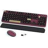 Links9+ Wireless Keyboard and Mouse Combos, Retro Keyboard and Mouse Wireless Full Size, 2.4Ghz Connection and Optical Mouse for Windows, Mac, PC, Laptop for Home and Office (Burgundy-Black)
