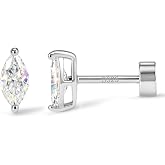Delzzad Moissanite Flat Back Stud Earrings for Women &ndash; Solid S925 Sterling Silver with 18K White/Gold Plated, Helix Cartilage Tragus Conch Piercing Jewelry for Earring Stacks