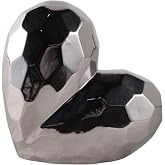 Decorative Ceramic Heart Sculpture for Home Decor - Ornament for Bathroom, Office, and Living Room Decor - Modern Figurine Accent for Bedroom, Shelf Display, and Coffee Table - 8", Silver &amp; Metallic