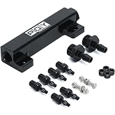 PQY 6 Port Vacuum Block Intake Manifold Kit Intake Fuel Wastegate Turbo Boost 1/8NPT for Racing Vacuum Manifold Black