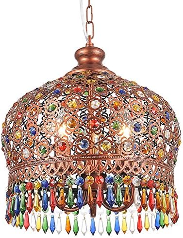 INJUICY Bohemian European Crystal Pendant Light Fixture Retro Mediterranean Wrought Iron Chandelier for Living Room Bedroom Aisle Restaurant Clothing Shop Bar Cafe (Copper, Dia. 180 mm)