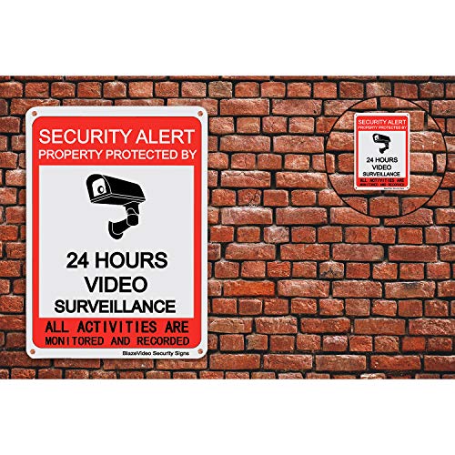 BlazeVideo Video Surveillance Sign with Rust Fee 0.40 Aluminum, 10X7 Inch UV Printed for Fake Camera and Indoor Outdoor Wireless Camera System Home Security Sign