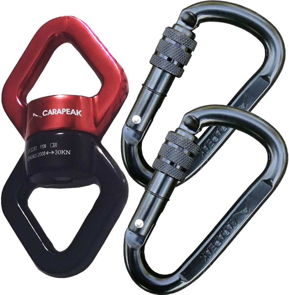 CARAPEAK Swing Swivel with 2 Screwgate Locking Carabiners Set, Rotational Device Hanging Accessory for Kids Tire Swing, Hammock Chair, Aerial Yoga Hammock, Spin Smoothly
