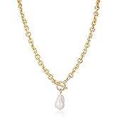 HUONGWIN Link Chain Toggle Clasp Baroque Pearl Necklace for Women 14k Gold Plated Charm Pendant Chunky Necklaces For Women Trendy