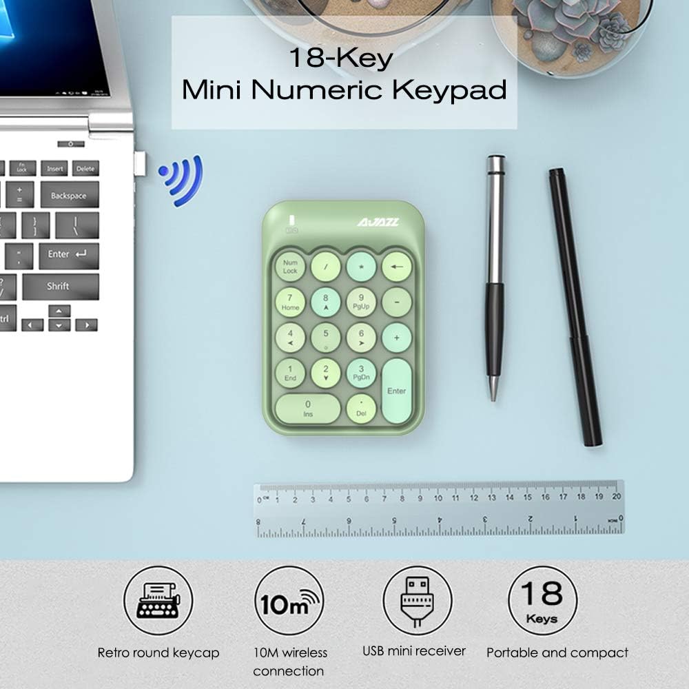 FELiCON Wireless Numeric Keypad, 2.4GHz Portable Mini Number Pad with Cute Color Fight Retro Round Key and USB Receiver - Image 3