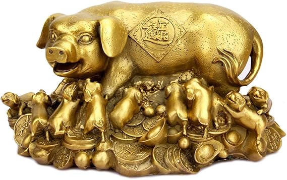 Estatua de Cerdo del Zodiaco Chino Feng Shui Cerdo Dorado y bebé
