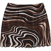 MakeMeChic Women's Boho Mini Skirt High Waisted Mesh Marble Print Bodycon Summer Short Skirts