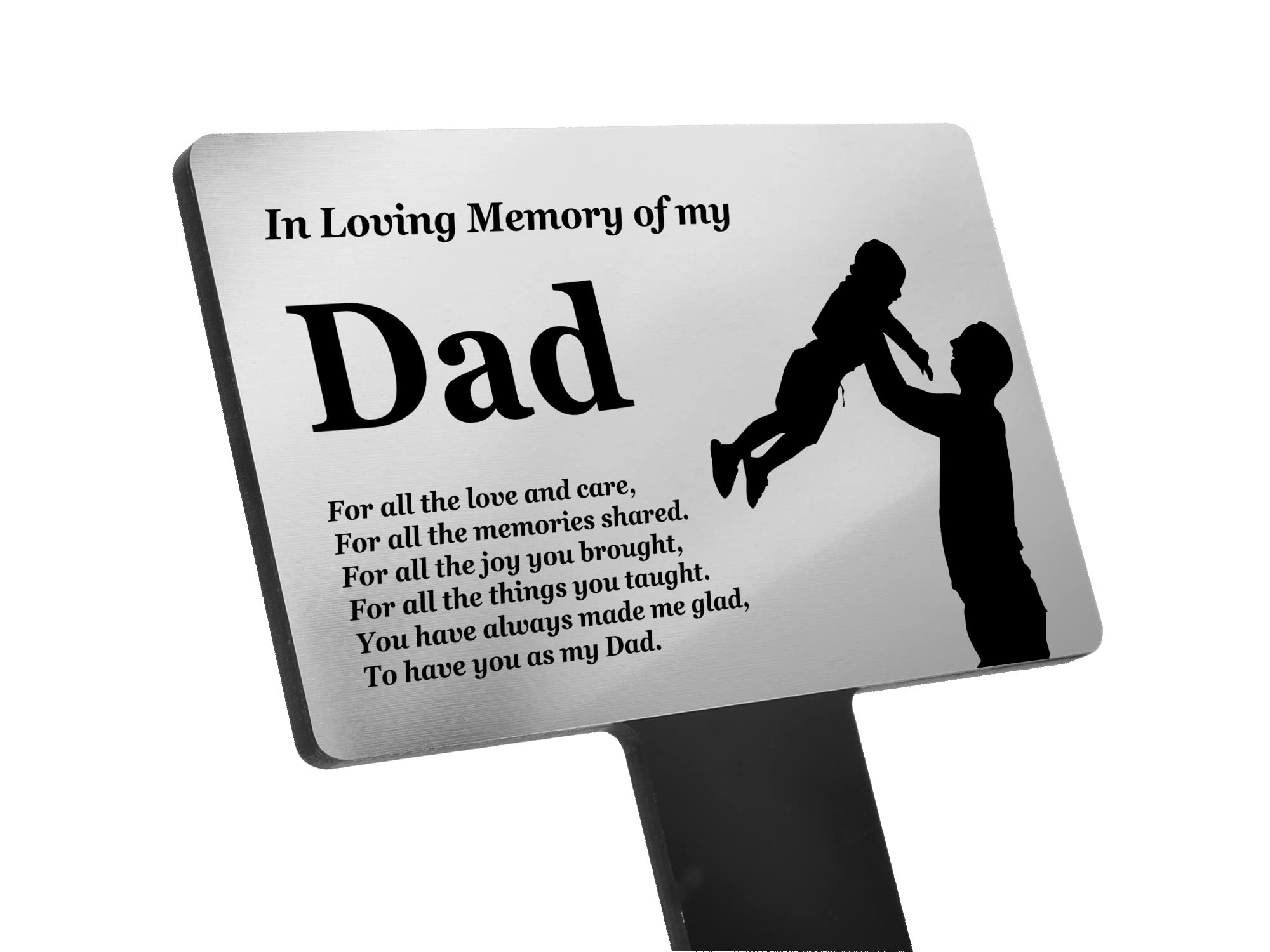 OriginDesigned In Loving Memory of My Dad - Engraved Memorial Stake with poem and illustration (Gold/Silver/Copper or Black & White Plaque) (Silver)