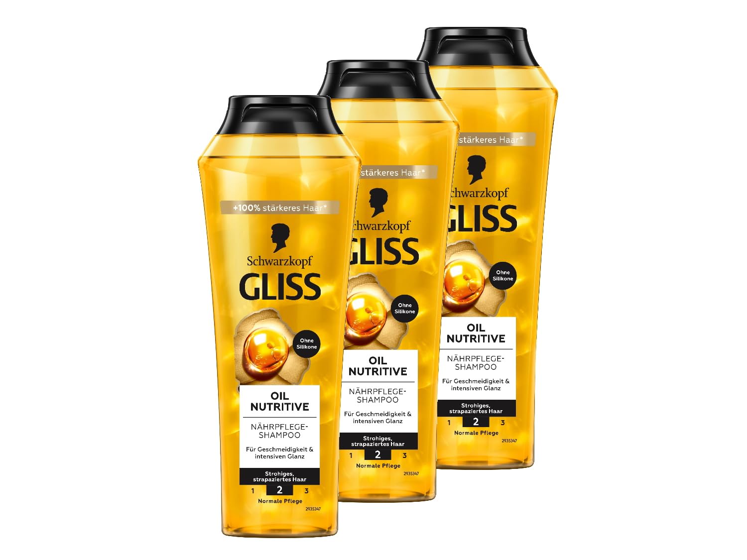 Schwarzkopf Gliss Kur Oil Nutritive Shampoo, Pack of 3 x 250 ml