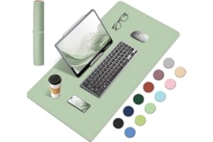 BLESWIN Dual-Sided Desk Pad, Natural Cork & PU Leather Mouse Pad for Desk, Desk Pad Protector, Non-Slip Desk Mat for Office and Home Work, (Light Green, 23.6" x 13.7")