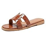 TRULAND H Strap Flat Slide Sandals for Women - Cute