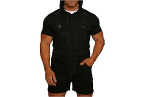 Mens Denim Shorts Loose Bib Overall Jean Casual Romper Walkshort with Pockets Casual Walk Shorts Summer Jumper Suit