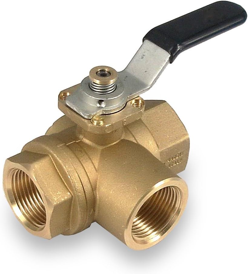 RUB S72D41L 3-Way Ball Valve 1/2" Fxfxf with Lever Handle Full Port, 0.5"
