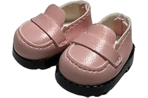 QIXINGWISE Doll Shoes for 15cm/17cm Dolls, Mini PU Leather Loafer Shoes, Fashion Doll Clothes & Outfit Accessories Replacement (Loafer 1 Pair - Pink)