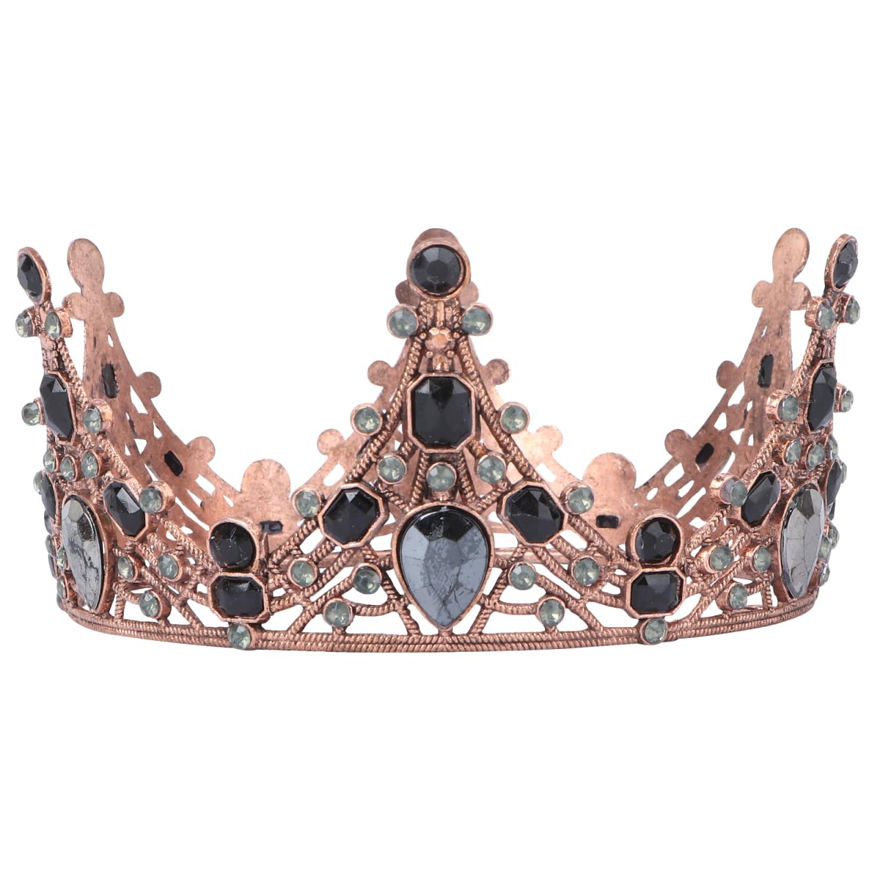 Lurrose Baroque Crown Black Crystal Round Queen Crown Vintage Bronze Bridal Tiara for Wedding Prom