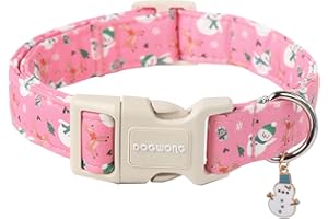 DOGWONG Christmas Snowman Dog Collar- Cute Designer Christmas Blue Dog Collars Adjustable Christmas Deer Dog Collars for Small Medium Large Dogs M