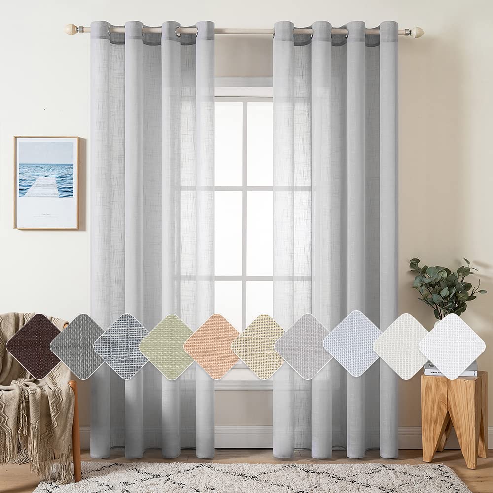 MIULEE 2 Panels Voile Curtains Sheer Cross Linen-like Solid Color Contemporary Decorative Ring Top Eyelet Panels for Bedroom Livingroom Nursery Room 55" Wx110 L Silver