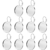 uxcell 10Pcs Leverback Earring Hooks with Flat Round Tray, 25mm Blank Bezel Trays Gems Setting Earring Findings for DIY Jewelry Making Supplies, Silver