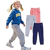 HILEELANG Toddler Girls' Jogger Pants 3-Pack Pull on Cotton French Terry Solid Ruffle Pocket SweatPants12M-7Y