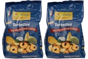 Corabella Classic Italian Tricolor Tortellini Pasta - Non GMO | Cheese Tortellini Pasta | Fresh Cheese Tortellini Pasta | Premium Ingredients Made In Italy - 8.8 oz (Pack of 2)