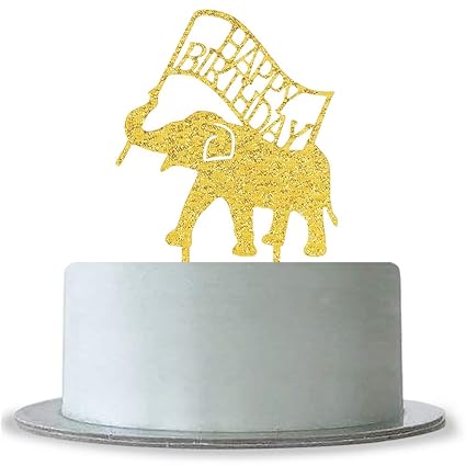 Amazon Com Gold Happy Birthday Cake Topper Animal Elephant Theme